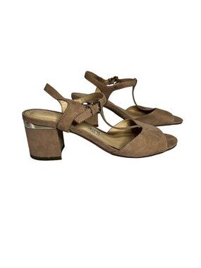 Liz Claiborne Lambert Sandals Womens Size 6.5 Tan Block Heel Suede